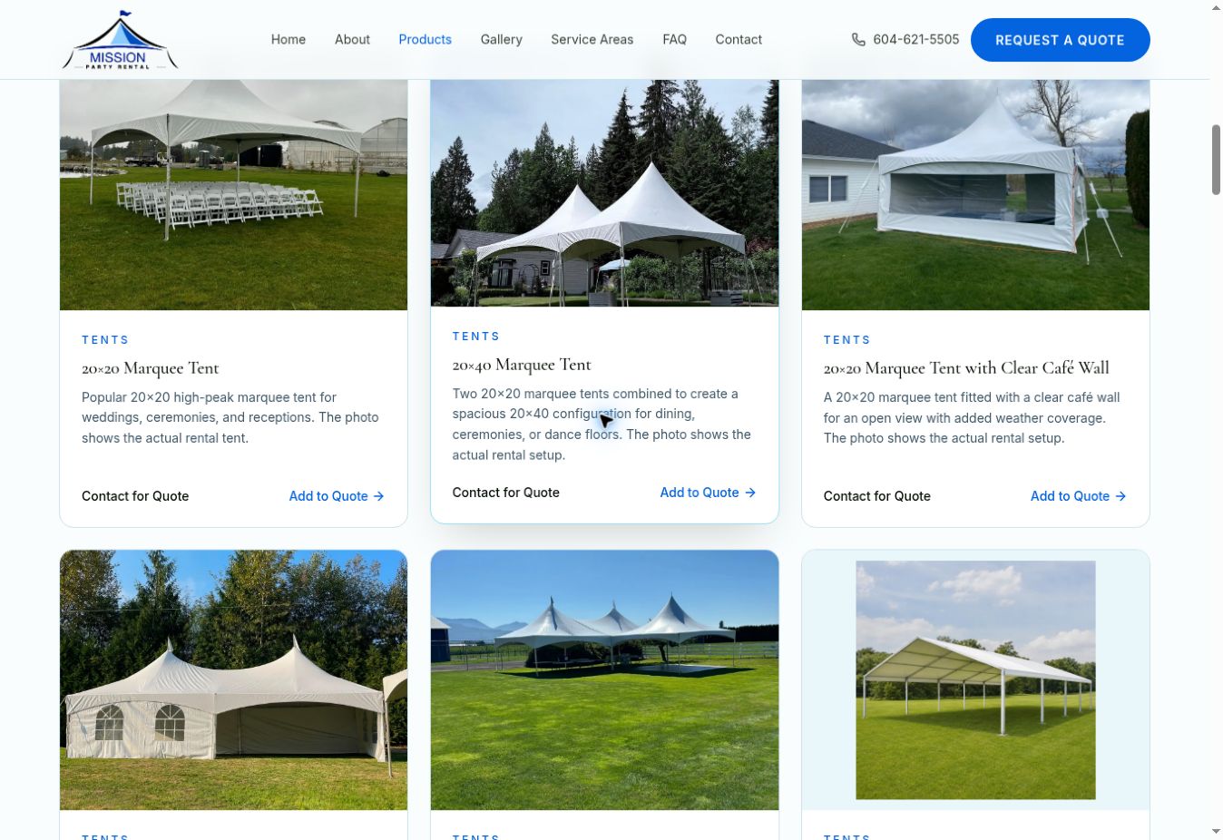 Mission Party Rental product catalogue designed and developed by LightSkope